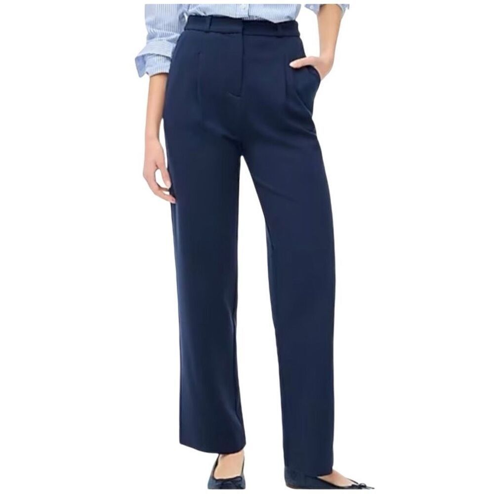 NWT J. Crew Blue Wide Leg Ultra High Rise Pleated Trouser Pants Size 16